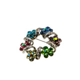 Pastel Wreathe - Vintage Rhodium Plated Austrian Aurora Borealis Crystal Rhinestone Floral Wreathe Brooch (VBR305)