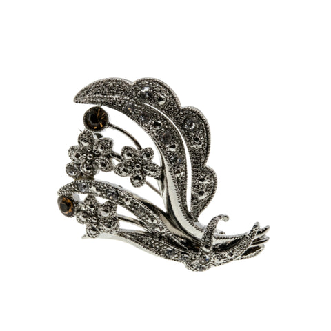 Antique Bouquet - Vintage Rhodium Plate Crystal Rhinestone Floral Brooch (VBR306)