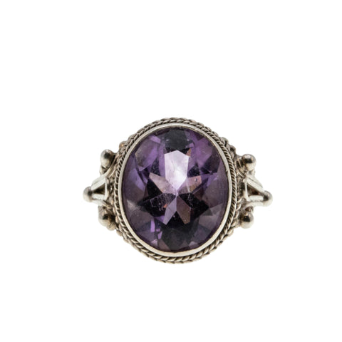 Ancient Vibes - Vintage Sterling Silver Natural Amethyst Ornate Ring (VR1017)