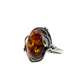 Baltic Jewel - Vintage Sterling Silver Natural Baltic Amber Foliage Ring (VR1019)