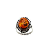 Baltic Jewel - Vintage Sterling Silver Natural Baltic Amber Foliage Ring (VR1019)