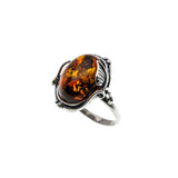 Baltic Jewel - Vintage Sterling Silver Natural Baltic Amber Foliage Ring (VR1019)