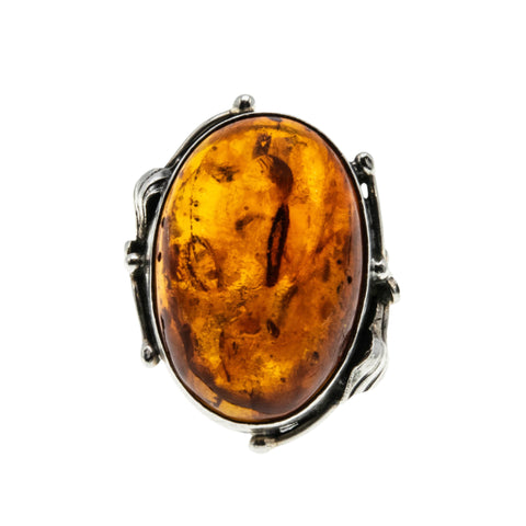 Nature's Honey - Vintage Sterling Silver Natural Baltic Amber Foliage Ring (VR1020)