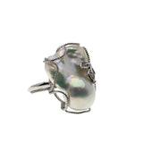 Lustrous Artistry - Estate Sterling Silver Baroque Pearl & Cubic Zirconia Ring (ER378)
