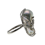 Lustrous Artistry - Estate Sterling Silver Baroque Pearl & Cubic Zirconia Ring (ER378)