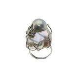 Lustrous Artistry - Estate Sterling Silver Baroque Pearl & Cubic Zirconia Ring (ER378)