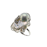 Lustrous Artistry - Estate Sterling Silver Baroque Pearl & Cubic Zirconia Ring (ER378)