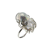 Lustrous Artistry - Estate Sterling Silver Baroque Pearl & Cubic Zirconia Ring (ER378)