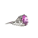 Pretty In Pink - Estate Edwardian Revival Sterling Silver Lab Created Pink Sapphire Filigree Ring (ER379)