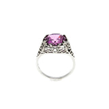 Pretty In Pink - Estate Edwardian Revival Sterling Silver Lab Created Pink Sapphire Filigree Ring (ER379)
