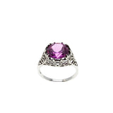 Pretty In Pink - Estate Edwardian Revival Sterling Silver Lab Created Pink Sapphire Filigree Ring (ER379)