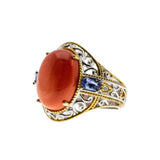 Violets By The Sea - Estate Gold Plate Over Sterling Silver Genuine Coral Tanzanite Ring (ER381)