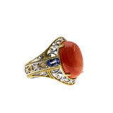 Violets By The Sea - Estate Gold Plate Over Sterling Silver Genuine Coral Tanzanite Ring (ER381)