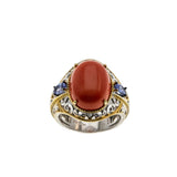 Violets By The Sea - Estate Gold Plate Over Sterling Silver Genuine Coral Tanzanite Ring (ER381)