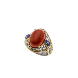 Violets By The Sea - Estate Gold Plate Over Sterling Silver Genuine Coral Tanzanite Ring (ER381)