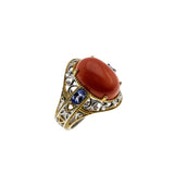 Violets By The Sea - Estate Gold Plate Over Sterling Silver Genuine Coral Tanzanite Ring (ER381)