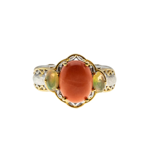 Sea & Earth - Estate Gold Plate Over Sterling Silver Genuine Coral Opal Ring (ER382)