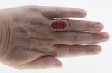 All In Red - Vintage Sterling Silver Genuine Carved Cinnabar Floral Marquise Ring (VR1021)