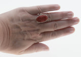 All In Red - Vintage Sterling Silver Genuine Carved Cinnabar Floral Marquise Ring (VR1021)