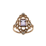 Lavender & Roses - Estate Rose Gold Plate Over Sterling Silver Natural Amethyst & Seed Pearl  Intricate Ring (ER385)