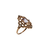 Lavender & Roses - Estate Rose Gold Plate Over Sterling Silver Natural Amethyst & Seed Pearl  Intricate Ring (ER385)