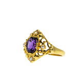 Purple Royale - Estate 24K Gold Plate Over Sterling Silver Natural Amethyst, White Topaz & Seed Pearl Ring (ER386)