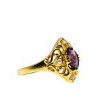 Purple Royale - Estate 24K Gold Plate Over Sterling Silver Natural Amethyst, White Topaz & Seed Pearl Ring (ER386)