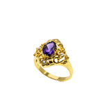 Purple Royale - Estate 24K Gold Plate Over Sterling Silver Natural Amethyst, White Topaz & Seed Pearl Ring (ER386)