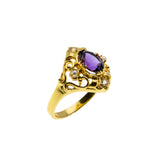 Purple Royale - Estate 24K Gold Plate Over Sterling Silver Natural Amethyst, White Topaz & Seed Pearl Ring (ER386)