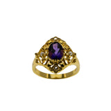 Purple Royale - Estate 24K Gold Plate Over Sterling Silver Natural Amethyst, White Topaz & Seed Pearl Ring (ER386)