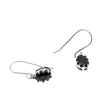 Back To Black - Estate Sterling Silver Natural Black Onyx Dangly Earrings (EE237)