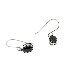 Back To Black - Estate Sterling Silver Natural Black Onyx Dangly Earrings (EE237)