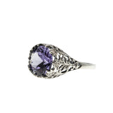 Colour Change Jewel - Estate Sterling Silver Lab Created Alexandrite Filigree Ring (ER387)