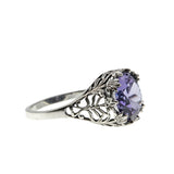 Colour Change Jewel - Estate Sterling Silver Lab Created Alexandrite Filigree Ring (ER387)