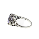 Colour Change Jewel - Estate Sterling Silver Lab Created Alexandrite Filigree Ring (ER387)