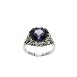 Colour Change Jewel - Estate Sterling Silver Lab Created Alexandrite Filigree Ring (ER387)
