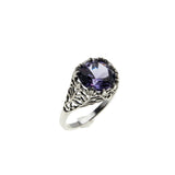 Colour Change Jewel - Estate Sterling Silver Lab Created Alexandrite Filigree Ring (ER387)