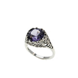 Colour Change Jewel - Estate Sterling Silver Lab Created Alexandrite Filigree Ring (ER387)