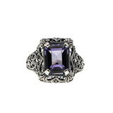 Colour Change Treasure - Estate Sterling Silver Lab Created Alexandrite Filigree Ring (ER388)