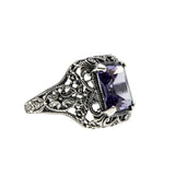 Colour Change Treasure - Estate Sterling Silver Lab Created Alexandrite Filigree Ring (ER388)
