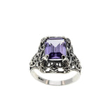 Colour Change Treasure - Estate Sterling Silver Lab Created Alexandrite Filigree Ring (ER388)