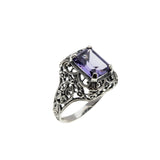 Colour Change Treasure - Estate Sterling Silver Lab Created Alexandrite Filigree Ring (ER388)