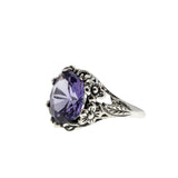 Changes - Estate Sterling Silver Lab Created Alexandrite Floral Filigree Ring (ER389)