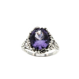 Changes - Estate Sterling Silver Lab Created Alexandrite Floral Filigree Ring (ER389)
