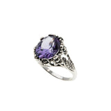 Changes - Estate Sterling Silver Lab Created Alexandrite Floral Filigree Ring (ER389)