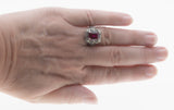 Lady In Red - Estate Sterling Silver Emerald Cut Ruby  Filigree Ring (ER393)