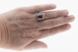 Lady In Red - Estate Sterling Silver Emerald Cut Ruby  Filigree Ring (ER393)