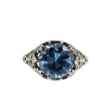 French Blue - Estate Sterling Silver Lab Created Blue Spinel Filigree Ring (ER394)