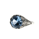French Blue - Estate Sterling Silver Lab Created Blue Spinel Filigree Ring (ER394)