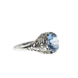 French Blue - Estate Sterling Silver Lab Created Blue Spinel Filigree Ring (ER394)